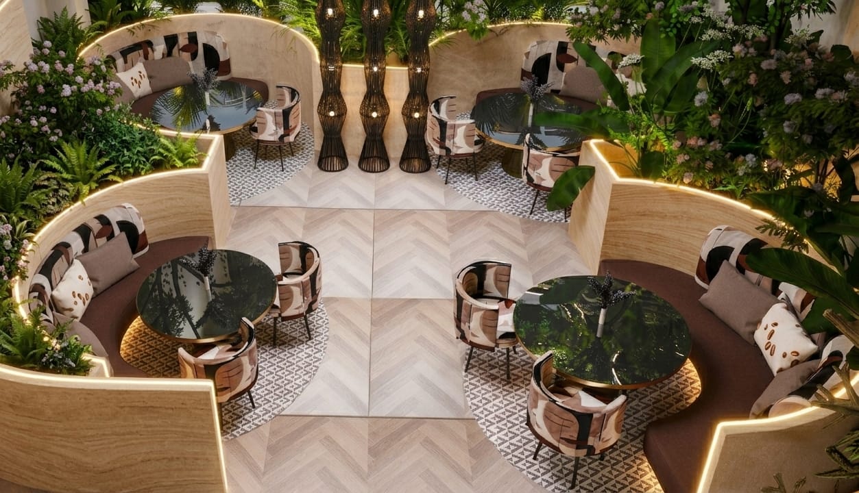 Aerial View of Circular Booth Seating